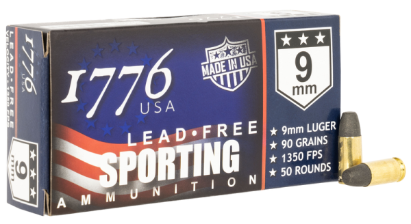 1776 USA Sporting Brass 9mm 90 Grain 50-Rounds Lead Free