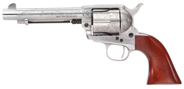 Taylors and Co 1873 Cattleman Nickel .357 Mag 5.5" Barrel 6-Rounds Floral Engraved