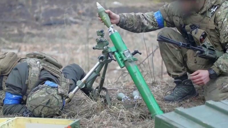 60mm mortar in action in the Ukraine.